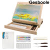 Gesboole Tabletop Easel Set – Easel for Painting Canvases, Painting Easel Kits for Kids and Adults with Wood Canvas Stand, 12 Colors Acrylic Paints, 2 Brushes, Plastic Palette and Palette Knives